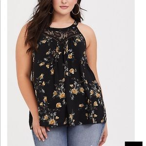 BLACK FLORAL ILLUSION CHALLIS TANK